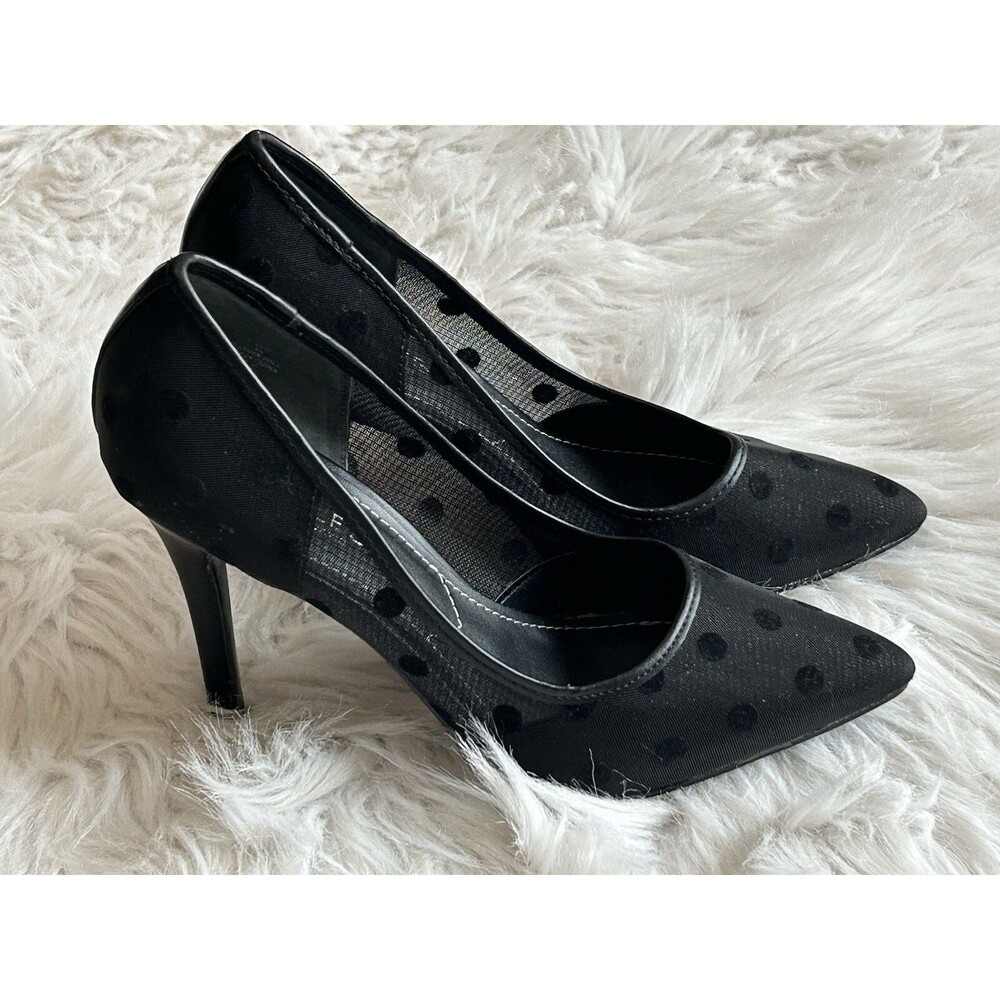 CHARLES by Charles David Size 7 SHEER BLACK POLKA DOT HIGH HEELS PUMPS